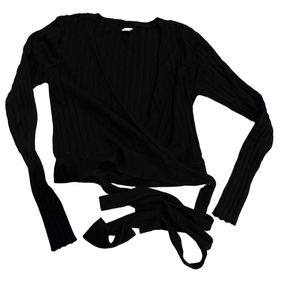 twik Sweaters - Twik Black Ribbed Knit wrap cardigan sweater